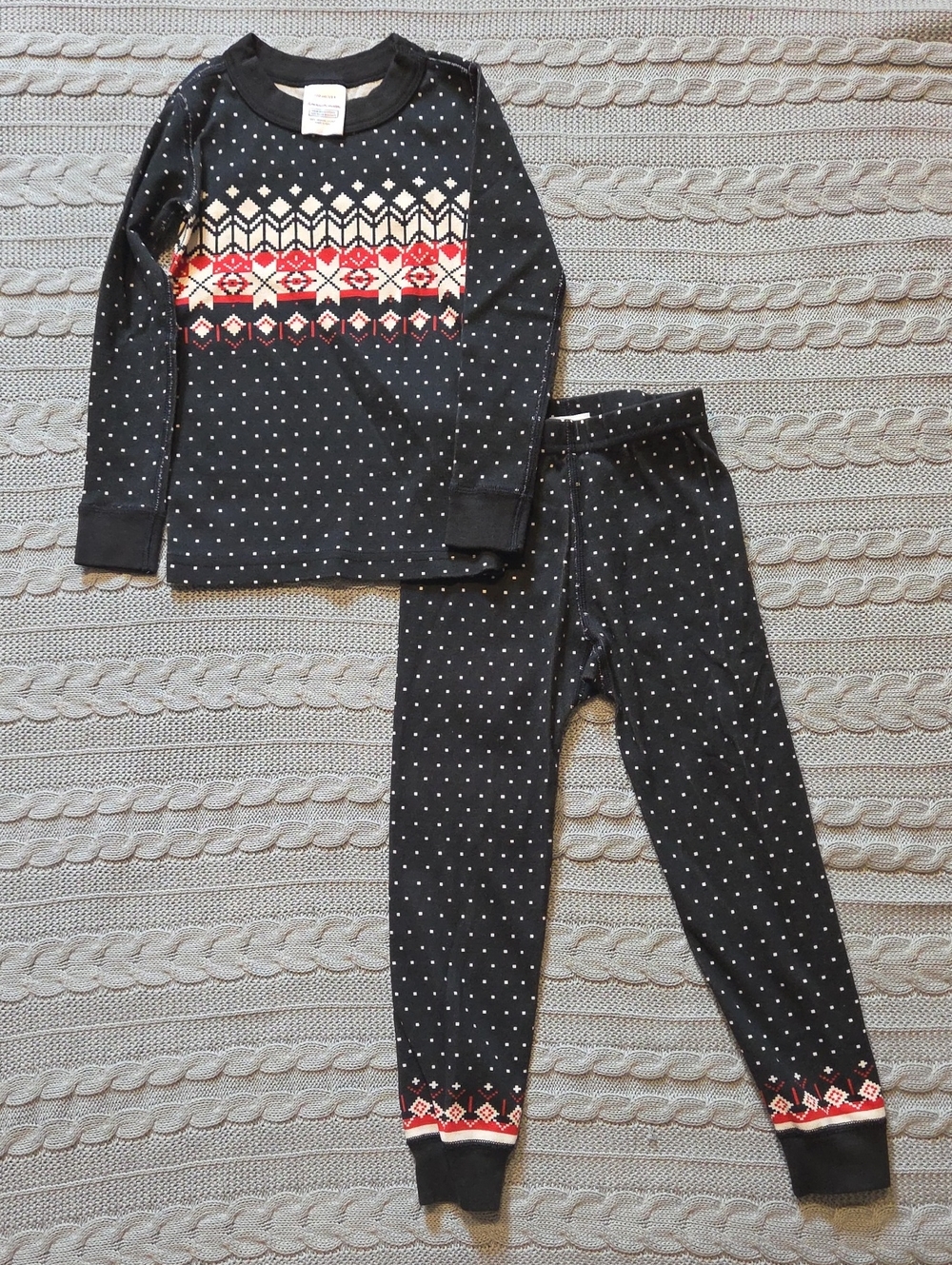 Hanna Andersson Kids Holiday Pajama Set Black Fairisle Long Johns unisex size 4